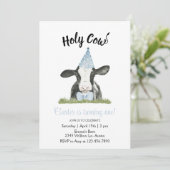 Blaues Party Kuh mit Kuh Print Einladung (Stehend Vorderseite)