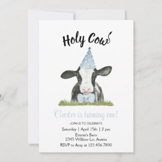 Blaues Party Kuh mit Kuh Print Einladung