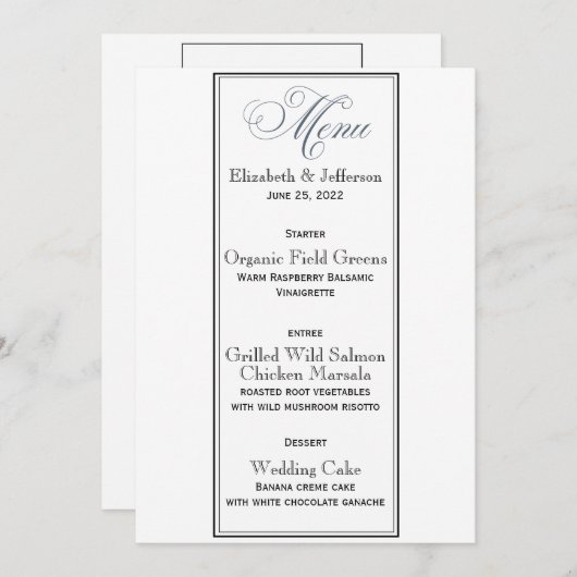 Blaues Party oder Hochzeitmenü Einladung (Vorne/Hinten)