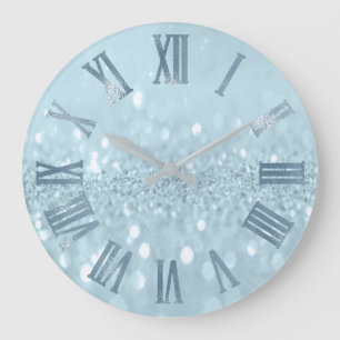 Blaues PastellGlitzer-graues Metallrömische Zahle Große Wanduhr