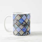 Blaues Patchwork Aussehen Quiltmuster Kaffeetasse (Links)