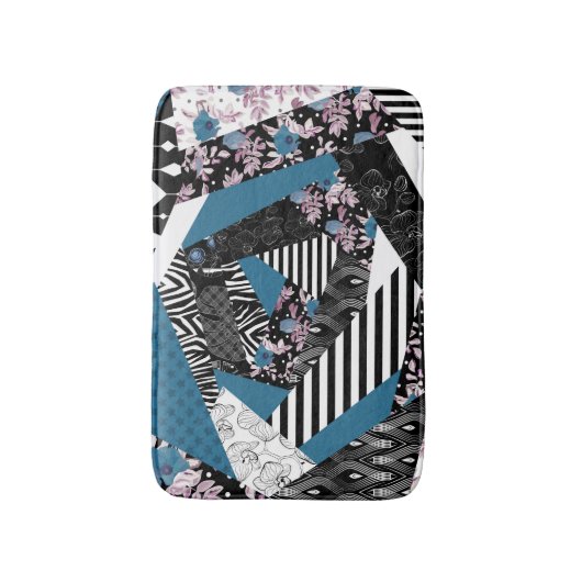 Blaues Patchwork, beliebt, Patchwork, Folk, rustik Badematte (Vorderseite Vertikal)