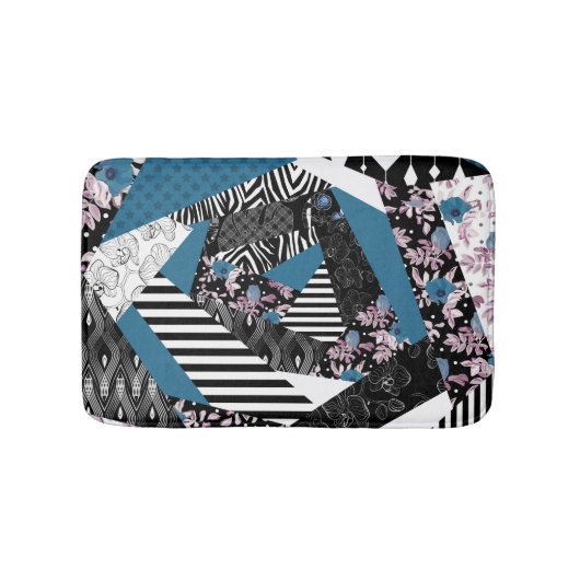 Blaues Patchwork, beliebt, Patchwork, Folk, rustik Badematte (Vorderseite)