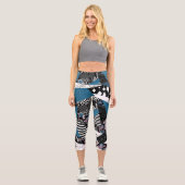 Blaues Patchwork, beliebt, Patchwork, Folk, rustik Capri Leggings (Vorderseite)