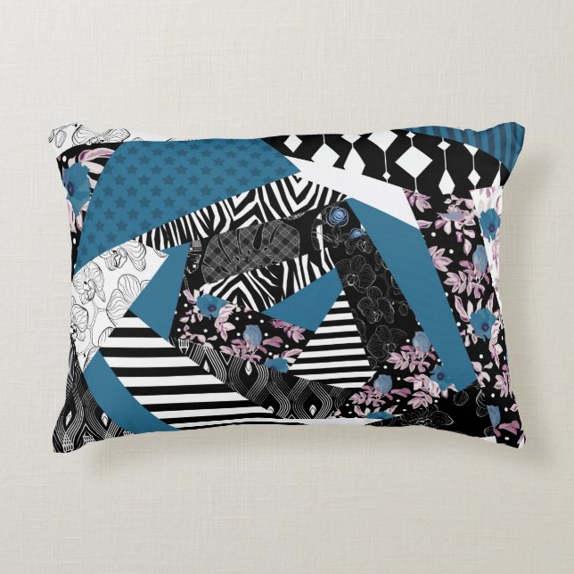 Blaues Patchwork, beliebt, Patchwork, Folk, rustik Dekokissen (Vorderseite)