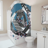 Blaues Patchwork, beliebt, Patchwork, Folk, rustik Duschvorhang (Beispiel)