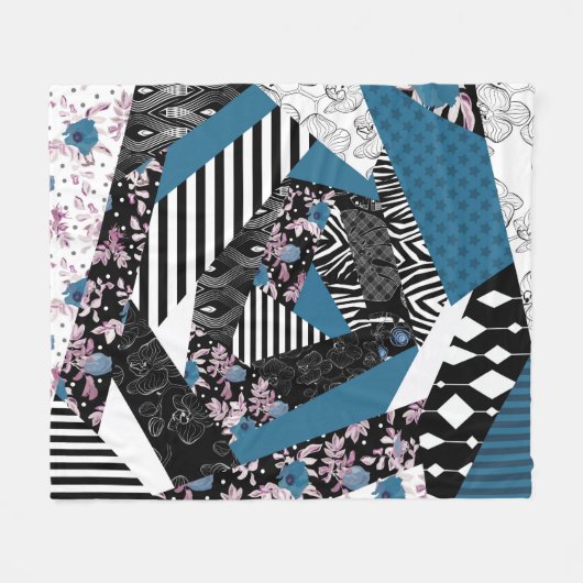 Blaues Patchwork, beliebt, Patchwork, Folk, rustik Fleecedecke (Vorderseite (Horizontal))