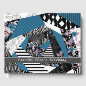 Blaues Patchwork, beliebt, Patchwork, Folk, rustik Gästebuch (Vorderseite)
