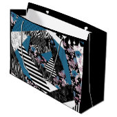 Blaues Patchwork, beliebt, Patchwork, Folk, rustik Große Geschenktüte (Vorderseite Schrägansicht)