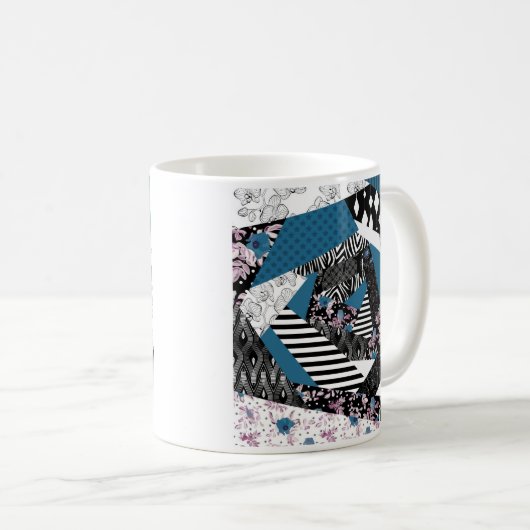 Blaues Patchwork, beliebt, Patchwork, Folk, rustik Kaffeetasse (VorderseiteRechts)