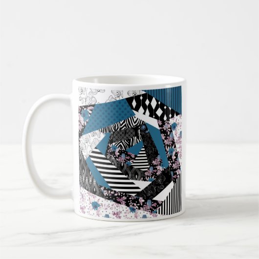 Blaues Patchwork, beliebt, Patchwork, Folk, rustik Kaffeetasse (Links)