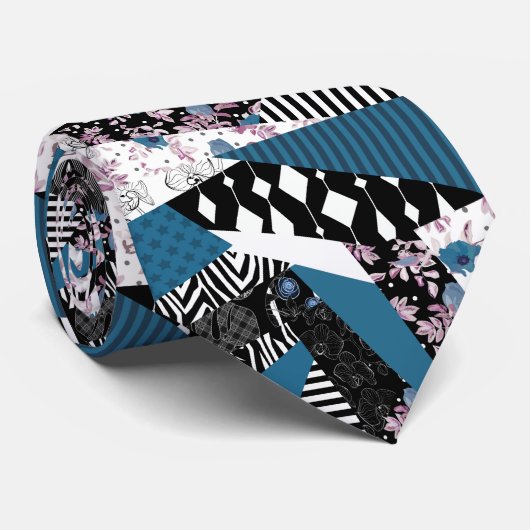 Blaues Patchwork, beliebt, Patchwork, Folk, rustik Krawatte (Gerollt)