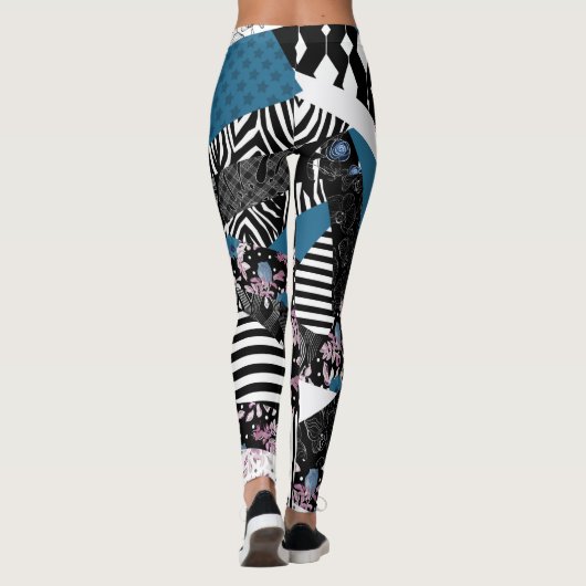 Blaues Patchwork, beliebt, Patchwork, Folk, rustik Leggings (Rückseite)