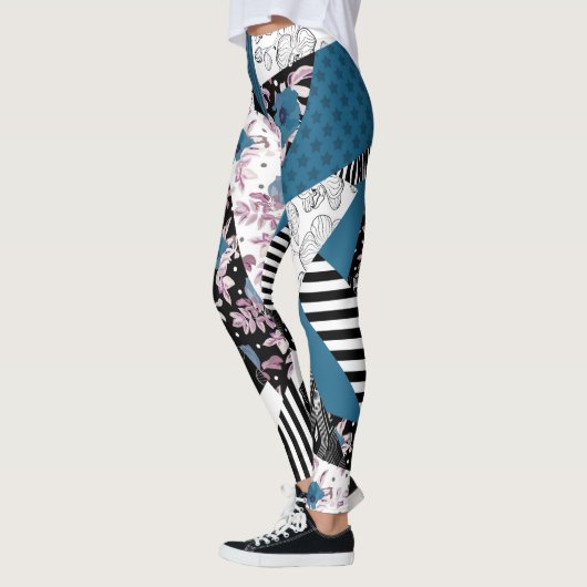 Blaues Patchwork, beliebt, Patchwork, Folk, rustik Leggings (Links)
