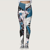 Blaues Patchwork, beliebt, Patchwork, Folk, rustik Leggings (Vorderseite)