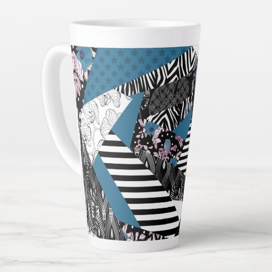 Blaues Patchwork, beliebt, Patchwork, Folk, rustik Milchtasse (Linke Ecke)