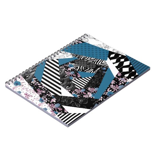 Blaues Patchwork, beliebt, Patchwork, Folk, rustik Notizblock (Linke Seite)