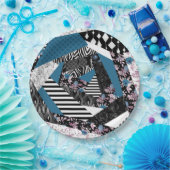 Blaues Patchwork, beliebt, Patchwork, Folk, rustik Pappteller (Party)