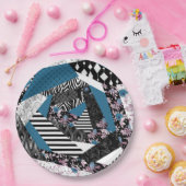 Blaues Patchwork, beliebt, Patchwork, Folk, rustik Pappteller (Party)