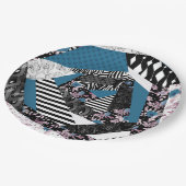 Blaues Patchwork, beliebt, Patchwork, Folk, rustik Pappteller (Schrägansicht)