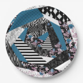 Blaues Patchwork, beliebt, Patchwork, Folk, rustik Pappteller (Vorderseite)