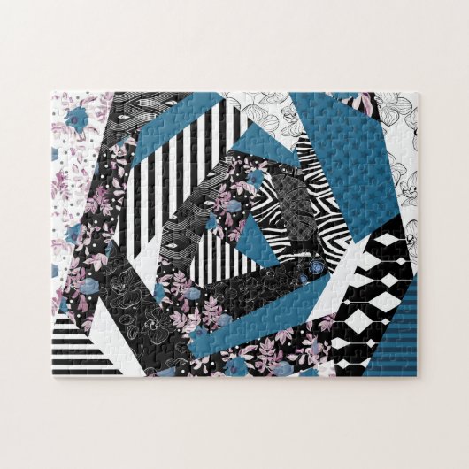 Blaues Patchwork, beliebt, Patchwork, Folk, rustik Puzzle (Horizontal)