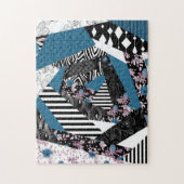 Blaues Patchwork, beliebt, Patchwork, Folk, rustik Puzzle (Vertikal)