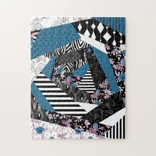 Blaues Patchwork, beliebt, Patchwork, Folk, rustik Puzzle (Vertikal)