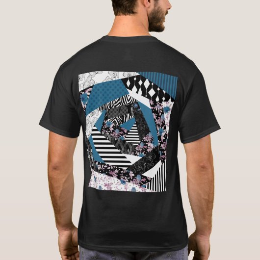 Blaues Patchwork, beliebt, Patchwork, Folk, rustik T-Shirt (Rückseite)