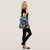 Blaues Patchwork, beliebt, Patchwork, Folk, rustik Tasche (Am Model)