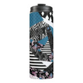 Blaues Patchwork, beliebt, Patchwork, Folk, rustik Thermosbecher (Vorderseite)