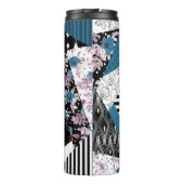 Blaues Patchwork, beliebt, Patchwork, Folk, rustik Thermosbecher (Rückseite)