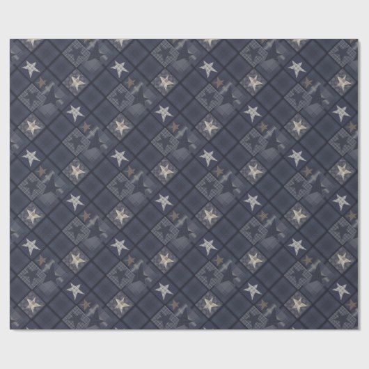 Blaues Patchwork Geschenkpapier (Flach)