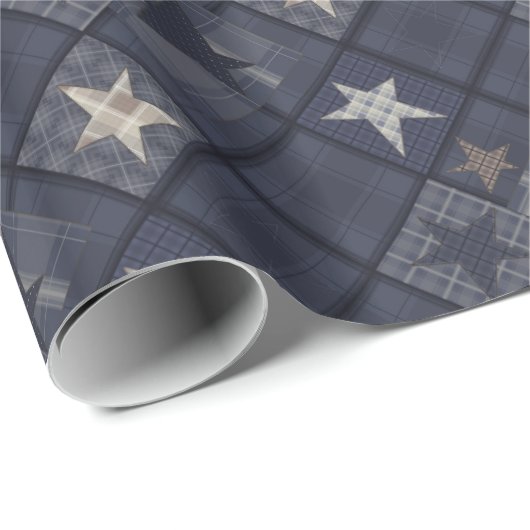 Blaues Patchwork Geschenkpapier (Rolleneckpunkt)