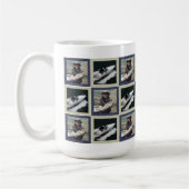 Blaues Patchwork-Muster mit zwei Fotoquadraten Kaffeetasse (Links)