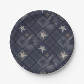 Blaues Patchwork Pappteller (Vorderseite)