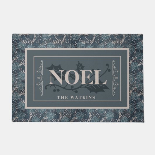Blaues Pattern WEIHNACHTEN, Personalisiert Weihnac Fußmatte (Vorderseite)