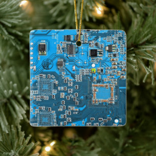 Blaues PCB-Schaltungsdesign für IT-Experten Keramikornament