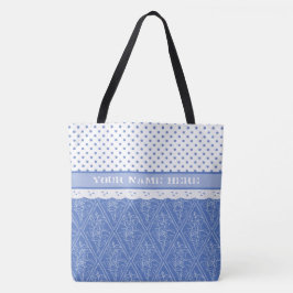 Blaues Periwinkelmuster, Imitate-Spitzen, Polka-Pu Tasche