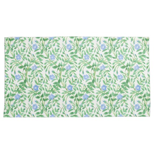 Blaues Periwinkle Blumenmuster auf Weiß Kissenbezug (Vorderseite-Rechts)