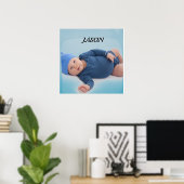Blaues personalisiertes Baby-Kind-Foto Poster (Heimbüro)