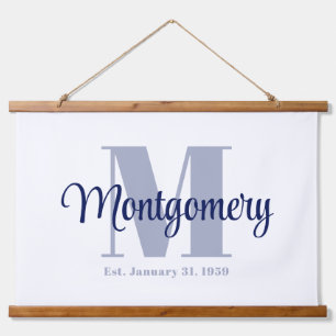 Blaues personalisiertes Familienschild - Hochzeits Wandteppich Mit Holzrahmen