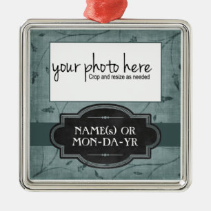 Blaues personalisiertes Foto-mit Blumenandenken Ornament Aus Metall