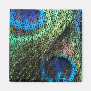 Blaues Pfau-Buntglas Magnet