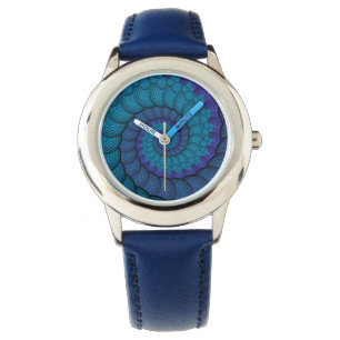 Blaues Pfau-Fraktal-Muster Armbanduhr