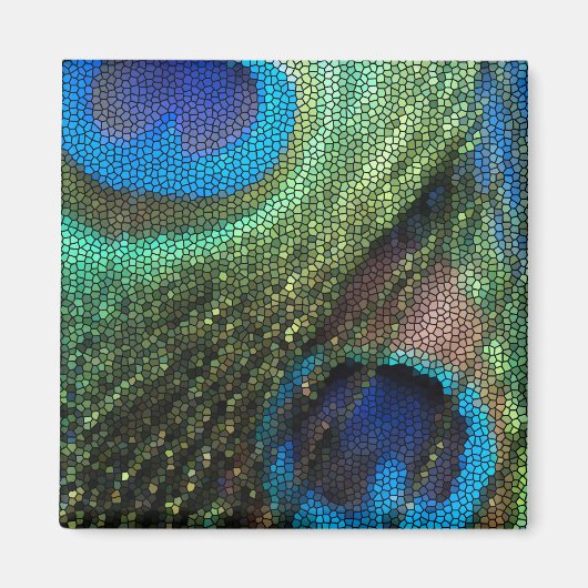 Blaues Pfauengestanztes Glas Magnet (Vorne)