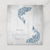 Blaues Pfauenleaf Empfang Platzkarte (Außenseite Aufgefaltet)