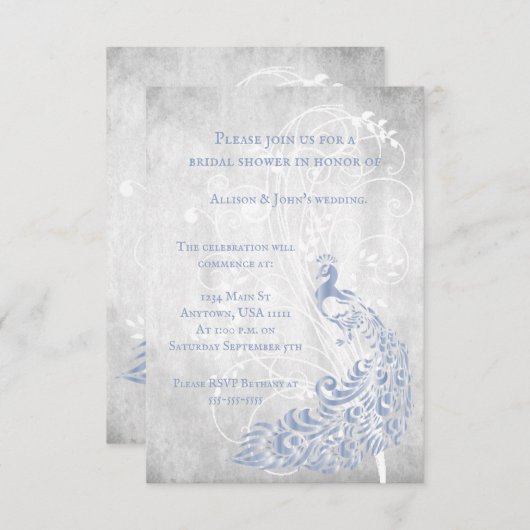 Blaues Pfauenleder Brautparty laden Einladung (Vorne/Hinten)