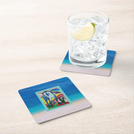 Blaues Pferd am Strand Rechteckiger Pappuntersetzer (Vor Ort)