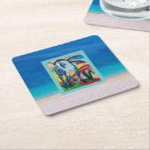 Blaues Pferd am Strand Rechteckiger Pappuntersetzer (angewinkelt)